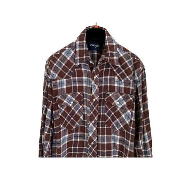 WRANGLER Cotton Fleece Shirt Snap Button-up Long Sleeve Front Pockets - Picture 1 of 9